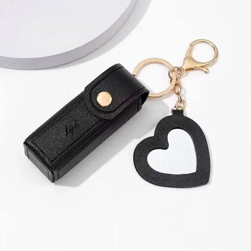 Leather Lipstick Keychain Protective Cover With Mirror