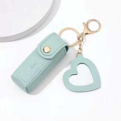 Leather Lipstick Keychain Protective Cover With Mirror