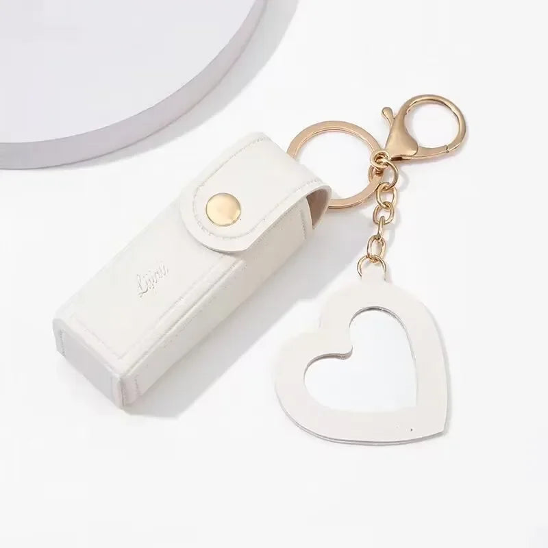 Leather Lipstick Keychain Protective Cover With Mirror